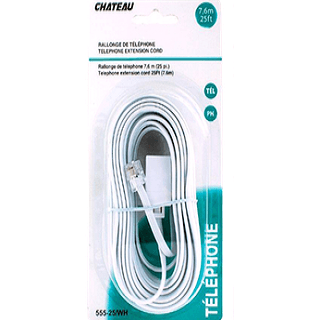 Chateau - 25 FT Telephone Extension Cord White - Each - Bulk Mart