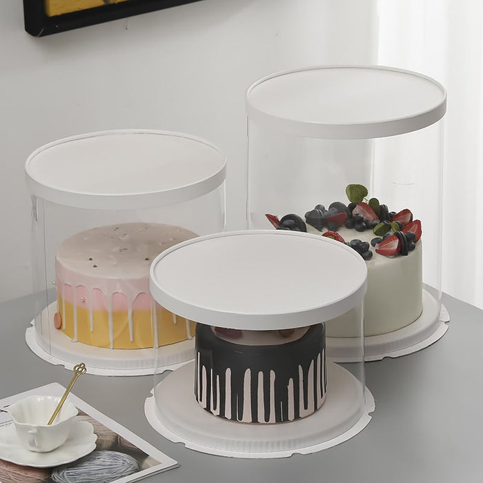 DURA - 10" Round Clear Plastic Cake Box With White base & Lid - 10/Pack - Bulk Mart