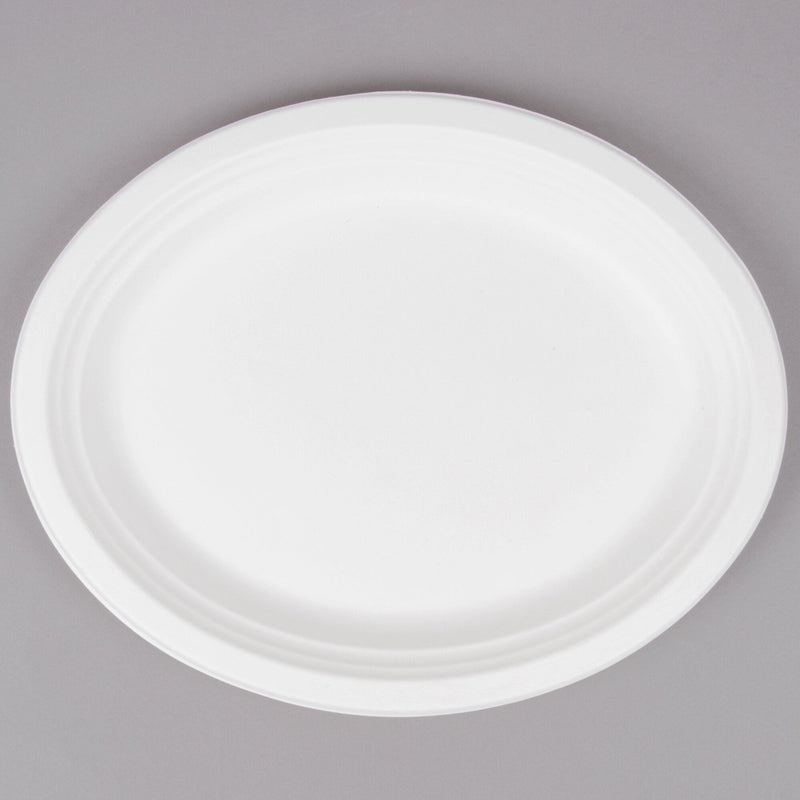 DURA - 10" x 8" Sugarcane Biodegradable Compostable Oval Plate - 50/Pack - Bulk Mart