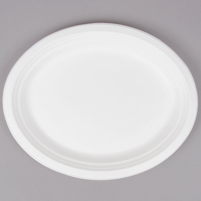 DURA - 10" x 8" Sugarcane Biodegradable Compostable Oval Plate - 50/Pack - Bulk Mart