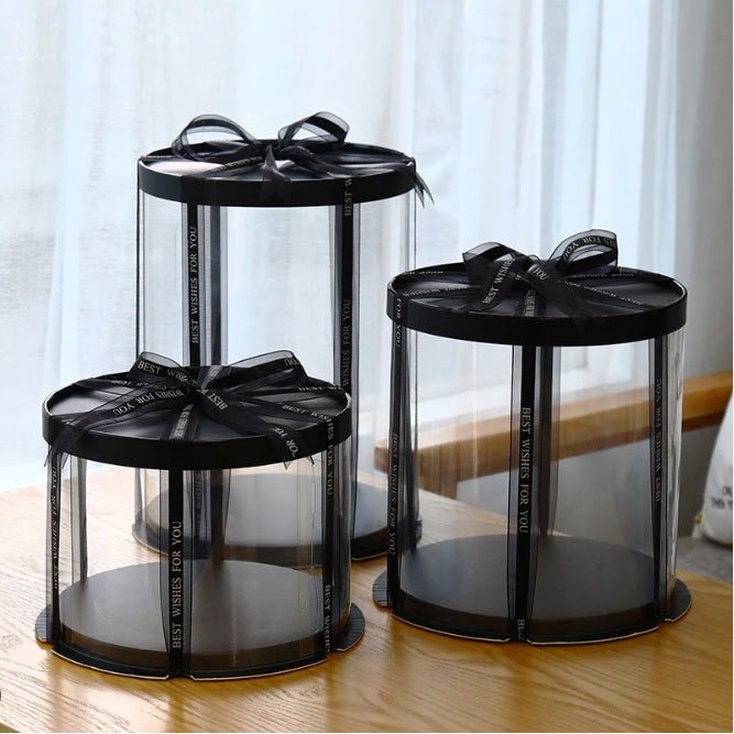 DURA - 14" Round Clear Plastic Cake Box With Black Base & Lid - 10/Pack - Bulk Mart