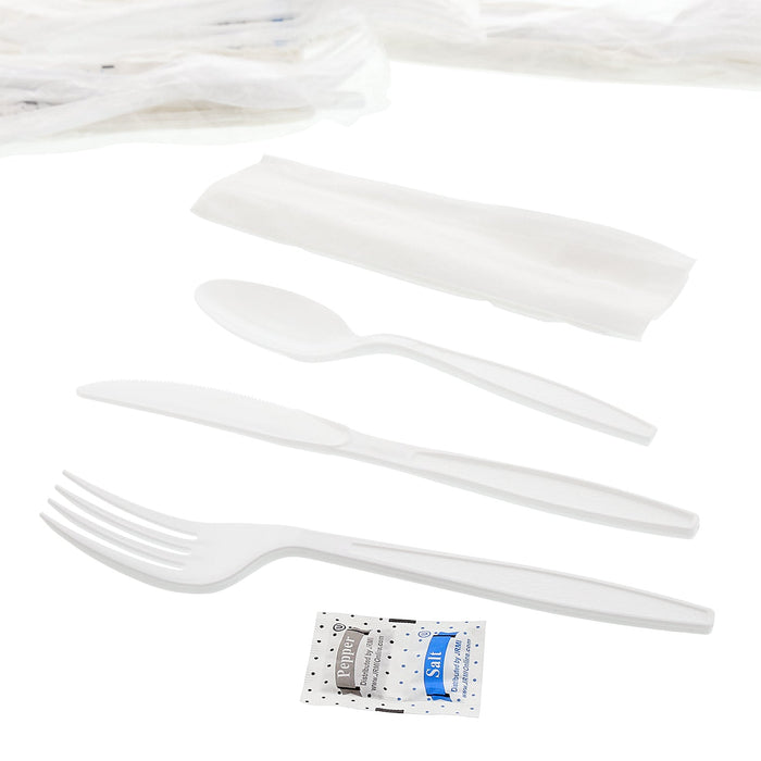 DURA - 6 Pcs Meal Kit White (Spoon, Fork, Knife, Napkin, Salt & Pepper) - 500/Case - Bulk Mart