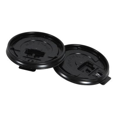 E2E - 8 Oz - 80mm Flat Lids Black - 50 / Sleeve - Bulk Mart