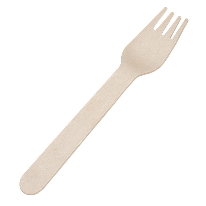 ECO PLUS - Compostable Birch Wood Fork Unwrapped Natural - 10 x 100/Case - Bulk Mart