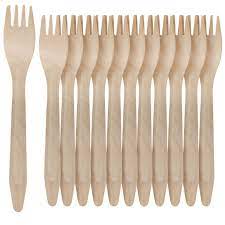 ECO PLUS - Compostable Birch Wood Fork Unwrapped Natural - 10 x 100/Case - Bulk Mart