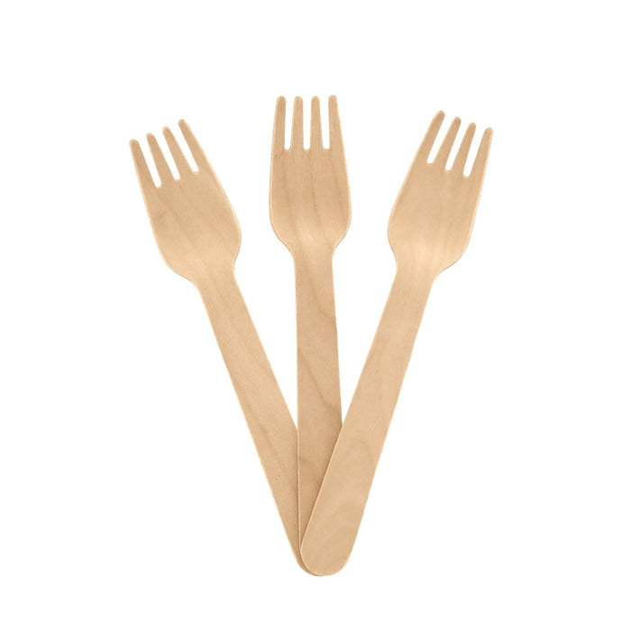 ECO PLUS - Compostable Birch Wood Fork Unwrapped Natural - 20 x 100/Case - Bulk Mart