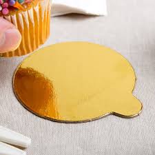 Enjay - 2 1/8" x 0.05" Gold Round Single Serve Dessert Board With Tab - 500/Case - Bulk Mart