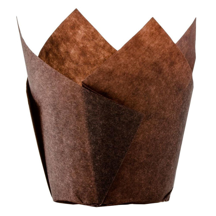 Enjay - 2" x 3 1/4" Dark Brown Tulip Baking Cup - 100/Pack - Bulk Mart