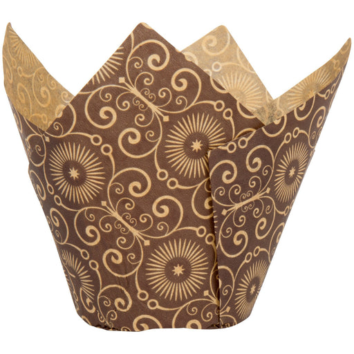 Enjay - 2" x 3.25" Dark Brown Mariposa Printed Tulip Cup -100/Pack - Bulk Mart