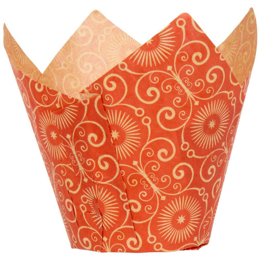 Enjay - 2" x 3.25" Red Mariposa Print Tulip Baking Cup - 100/Pack - Bulk Mart