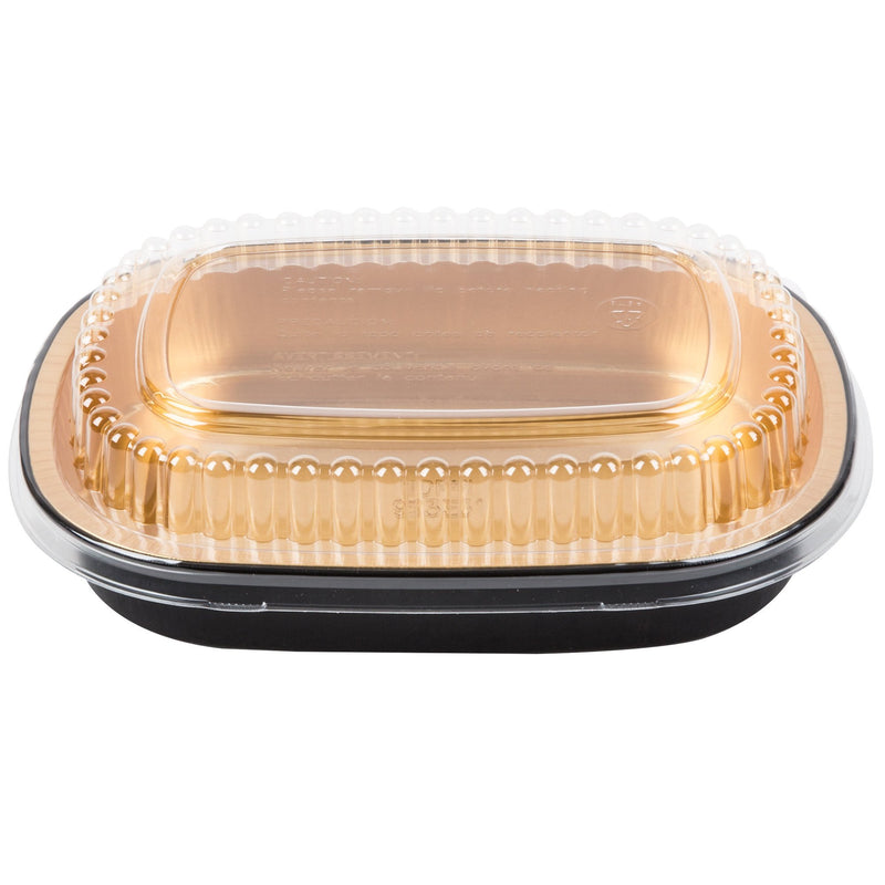 HFA Gourmet To Go - 22 Oz Small Entree Gold/Black Base With Dome Lids - 100/Case - Bulk Mart