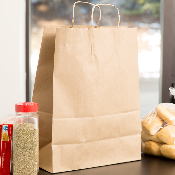 Kraft - 13" x 7" x 13" Kraft Paper Bag With Handle - 250/Case - Bulk Mart