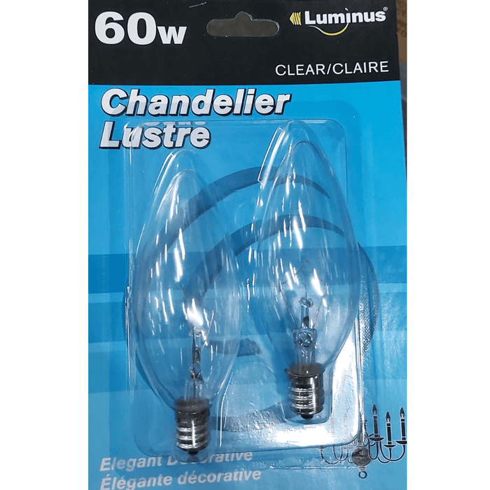 Luminus - 60W Clear Chandelier Light Bulb, P-11360 - 2 / Pack - Bulk Mart