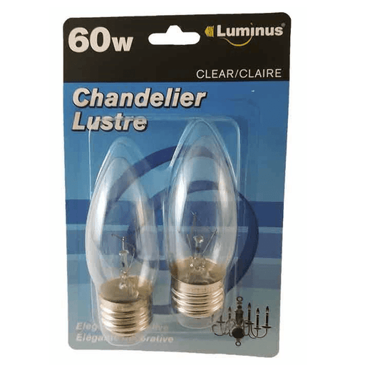 Luminus - 60W Clear Chandelier Light Bulb, P-11660 - 2 / Pack - Bulk Mart