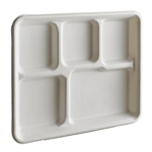 MC - 10" x 8"- Compostable Bagasse 5 Compartment Serving Tray- 500/Case - Bulk Mart