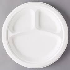 MC - 9" Round Bagasse Biodegradable Plates 3 Compartment- 500/Case - Bulk Mart