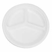 MC - 9" Round Bagasse Biodegradable Plates 3 Compartment- 500/Case - Bulk Mart
