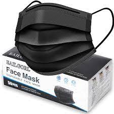 MC - Black Disposable Face Mask 3 Ply Protective - 50/Pack - Bulk Mart