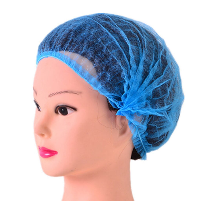 MC - Disposable Bouffant Cap Hair Net Blue Non-Woven - 100 / Pack - Bulk Mart