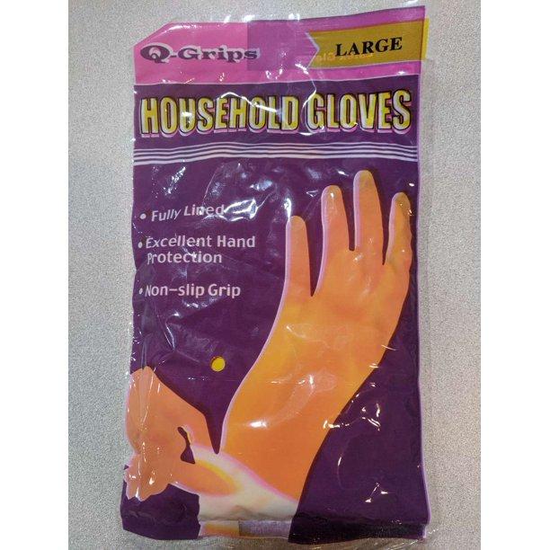 MC - Extra Large Cleaning Gloves Yellow Q-Grip - 12 Pairs - Bulk Mart