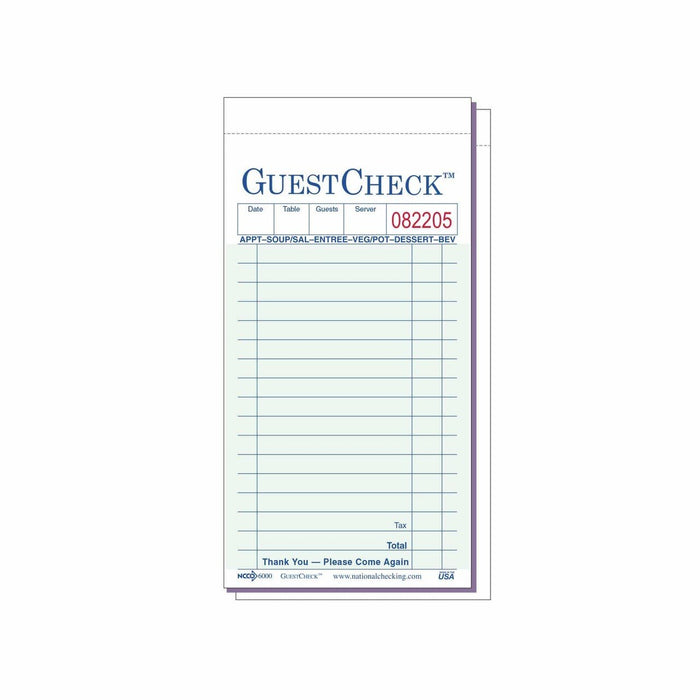 MC - Green Carbonless Duplicate Guest Check - 10x5/Pack - Bulk Mart