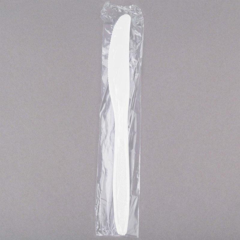 MC - Plastic Knife White Heavy Weight Individually Wrapped - 1000/Case - Bulk Mart