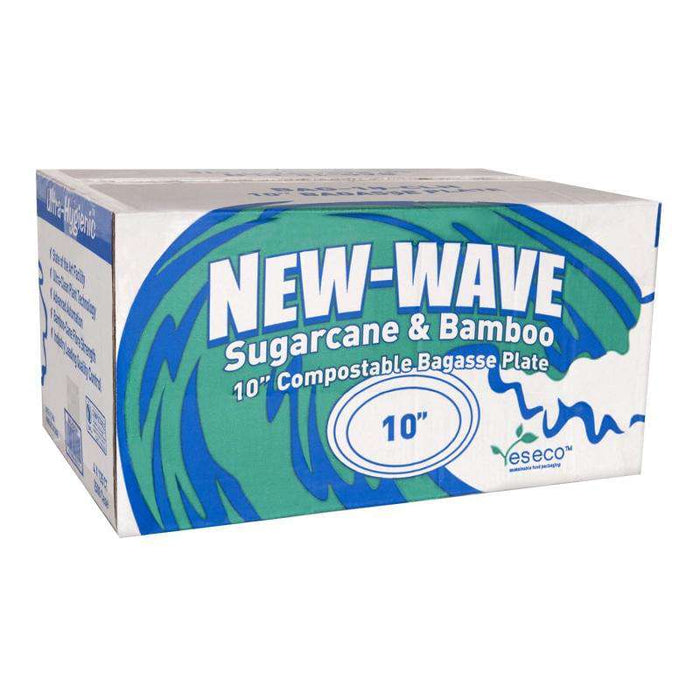 New Wave - 9" Round Sugarcane & Bamboo Bagasse Plate - 125/Sleeve - Bulk Mart