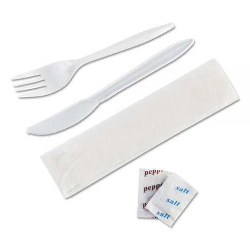 PAK - 5 Pcs Meal Kit White (Fork, Knife, Napkin, Salt & Pepper) - 500/Case - Bulk Mart