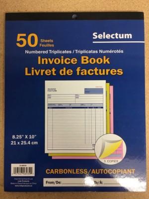 Selectum - Invoice Book 50 Numbered Triplicates Carbonless 8.25" x 10"-Each - Bulk Mart