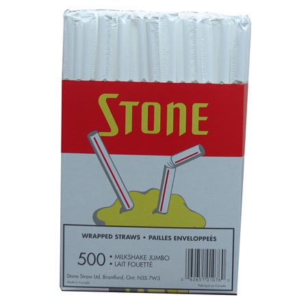 Stone - 8" Milkshake Straw White Wrapped - 500 / Pack - Bulk Mart