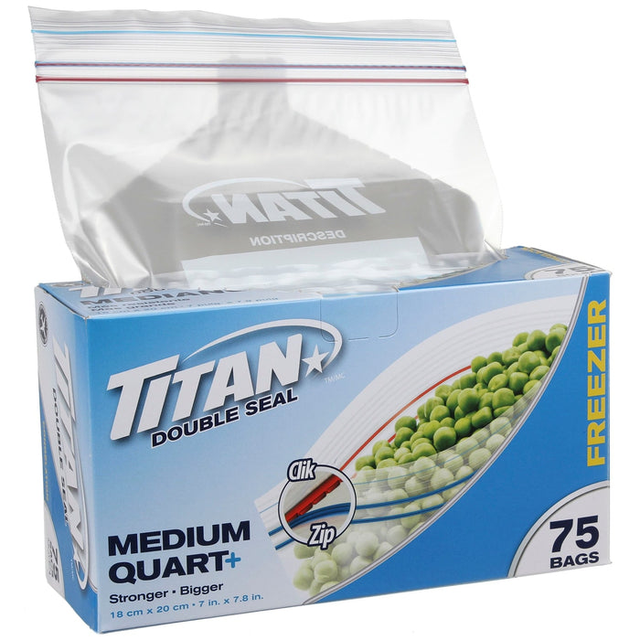 Titan Double Seal - 7" x 7.8" Clic & Zip Medium Quart Freezer Bag - 75 / Pack - Bulk Mart