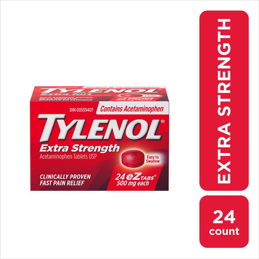 Tylenol - Extra Strength Pain Relief Acetaminophen 500mg EZtabs - 24 Count - Bulk Mart