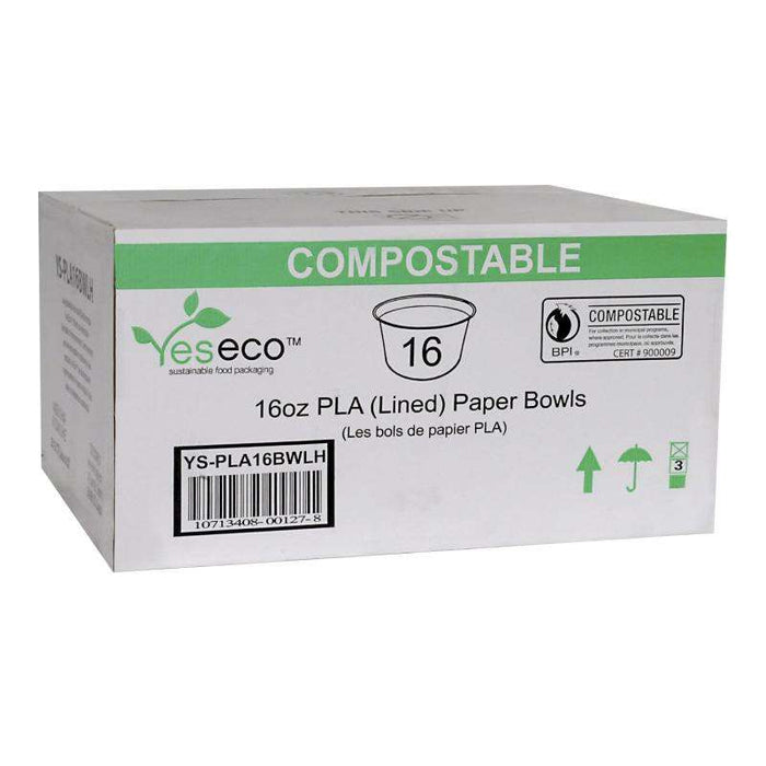 Yeseco - 16 Oz Compostable Paper Bowl Printed PLA Lined - 20 x 25/Case - Bulk Mart