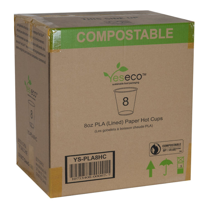 Yeseco - 8 Oz Compostable Hot Paper Cups Printed PLA Lined - 20 x 50/Case - Bulk Mart